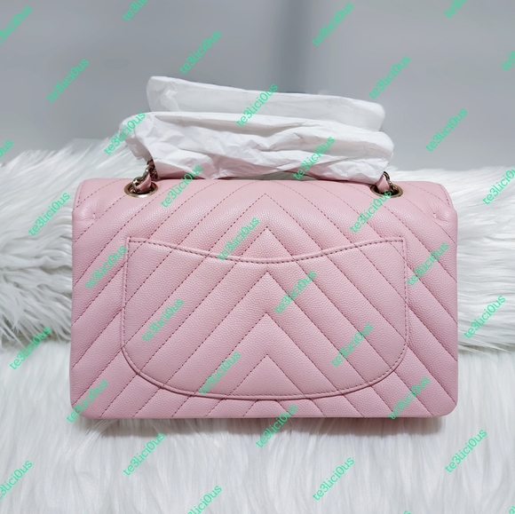 CHANEL 21s CHEVRON CAVIAR SAKURA PINK CLASSIC SMALL FLAP BAG - Picture 4 of 15